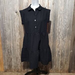 Time & Tru M 8 10 Mini Dress Black Tiered Baby Doll Swing Short Dolman Sleeve